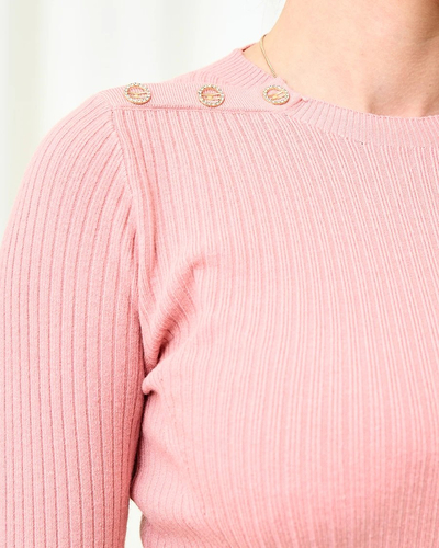 Royalfashion Pull femme rose avec boutons dorés