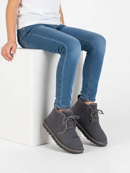 Bottines Enfant Luna Gris Colombe Cuir Confortables pour l'Hiver