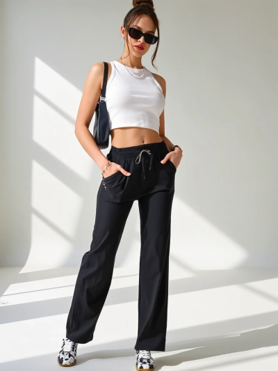Pantalon large femme Royalfashion en tissu avec coton