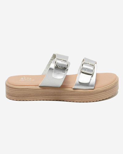 OUTLET Babouches femme argentées en éco-cuir à boucles Nepise - Footwear