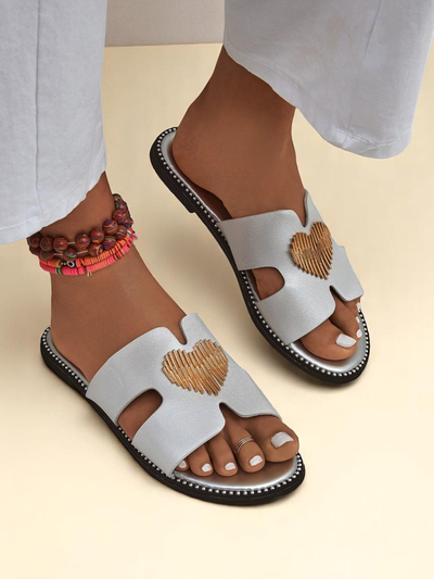 Royalfashion Mules plates pour femmes Heart Chic