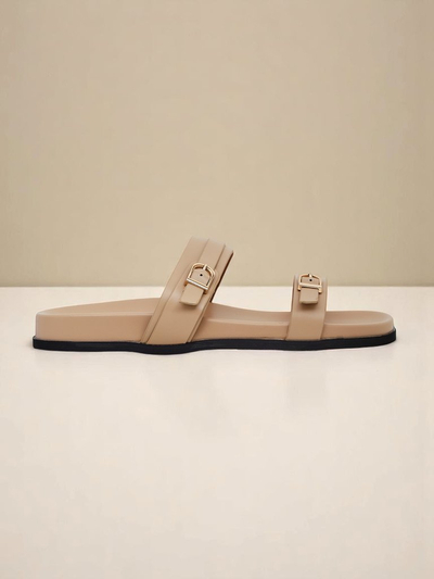 Royalfashion Sandales en cuir écologique pour femme, EcoTwins Slides
