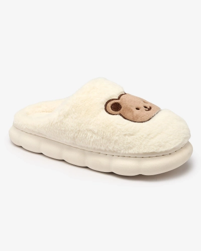 Royalfashion Pantoufles blanches en fourrure pour femme avec ours en peluche Hettres