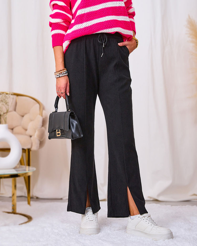 Royalfashion Pantalon en velours côtelé noir pour femme