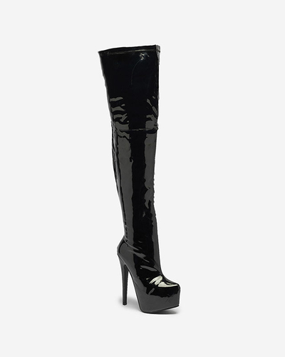 OUTLET Bottes montantes laquées pour femme en noir Leccie- Footwear