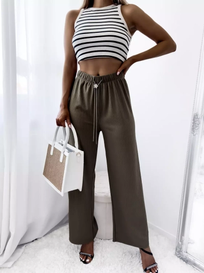 Pantalon large côtelé vert pour femme - Vêtements