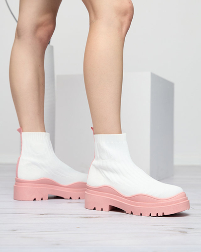 Bottines pour femmes sur semelle épaisse en blanc et rose Korlic-Shoes