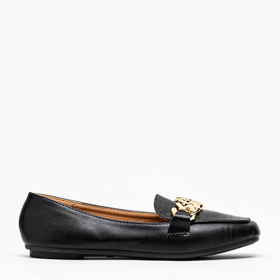 Mocassins noirs pour femme avec gaufrage et chaîne sur le bout - Shoes