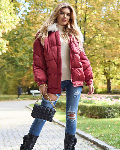 Veste d'hiver pour femme marron avec garniture en duvet synthétique - Vêtements