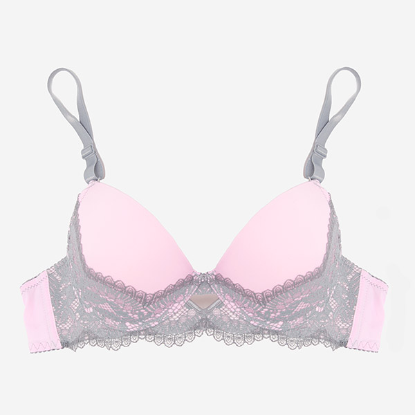 Soutien-gorge femme gris et rose avec dentelle - Sous-vêtements