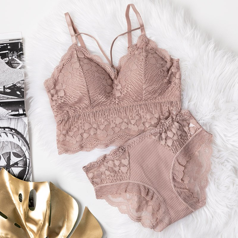 Ensemble lingerie femme rose foncé avec dentelle - Sous-vêtements