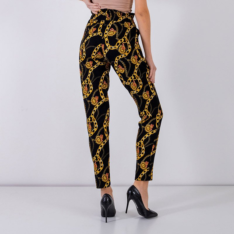 Pantalon femme noir avec imprimé - Vêtements