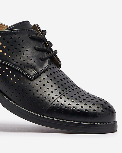 Demi-souliers ajourés en cuir écologique noir pour femmes Azedvo- Footwear