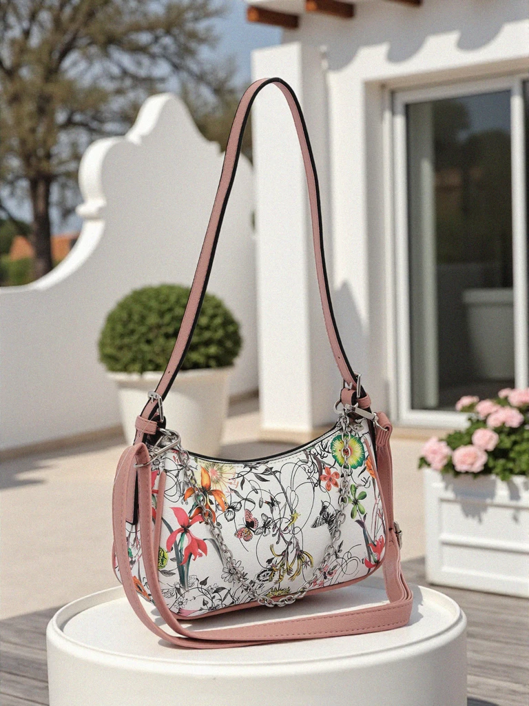 Royalfashion Petit sac à main pour femme en cuir écologique avec motif floral Lily Bloom