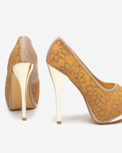 Escarpins femme en brocart doré avec zircons cubiques Vida - Chaussures
