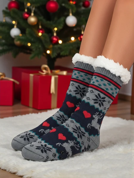 Chaussettes Femme Aurora Multicolores En Tricot Avec Fourrure Chaude