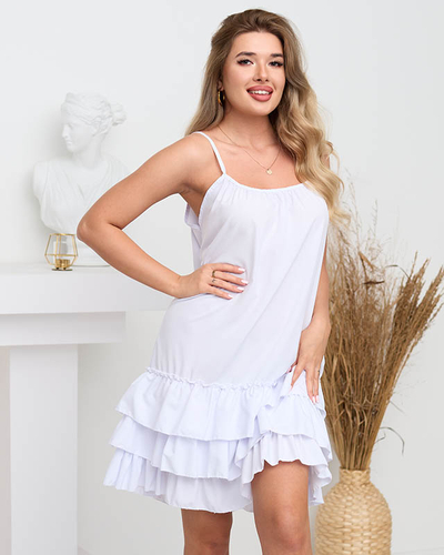 Robe blanche à bretelles pour femme avec volants - Vêtement