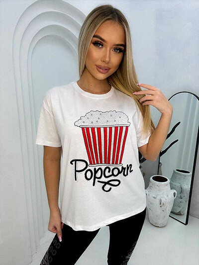 Royalfashion T-shirt femme avec imprimé et zircons