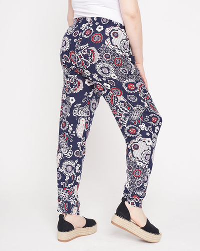 Pantalon femme bleu marine et blanc à motifs - Habillement