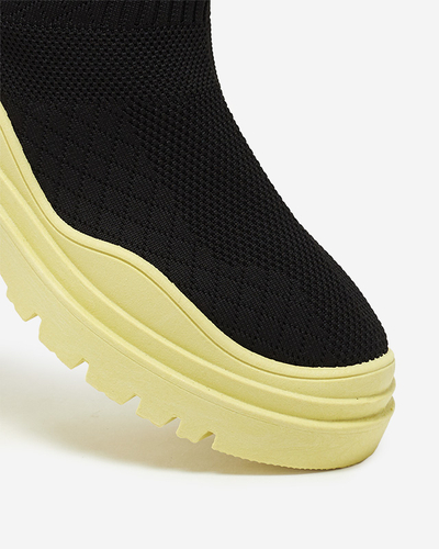 Bottines pour femmes noires et jaunes à talon plat Seritis - Footwear