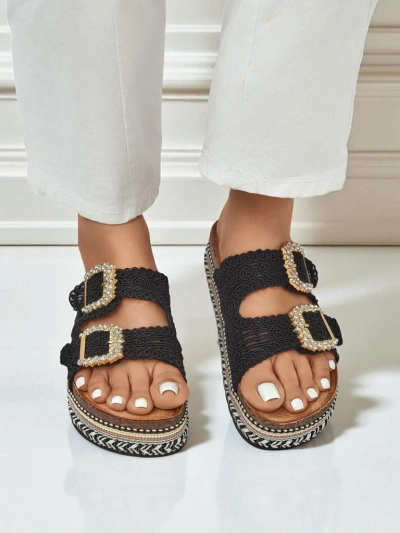Royalfashion Sandales pour femme avec boucles strassées GlamCork