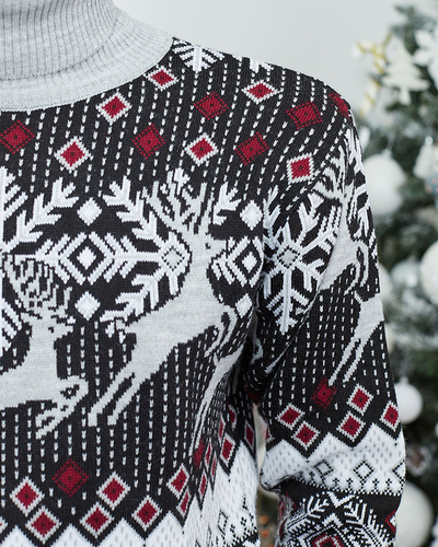 Royalfashion Pull à col roulé de Noël pour homme en gris