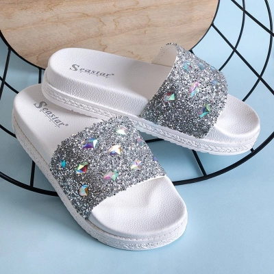 Pantoufles plates-formes blanches pour femmes avec zircons cubiques Sailor - Footwear