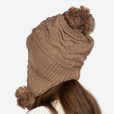 Bonnet isotherme femme marron foncé à pompons - Accessoires