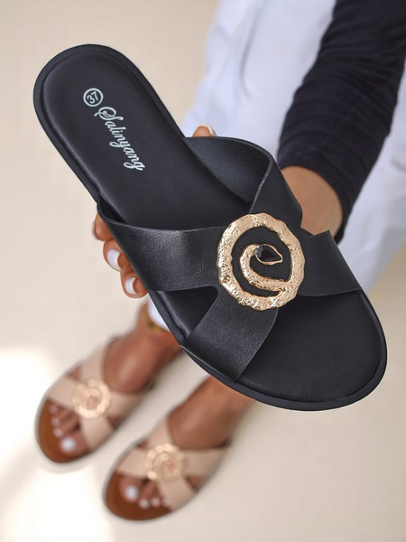 Royalfashion Sandales plates pour femmes Golden Step