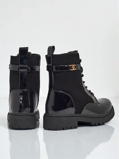 Bottines à lacets en cuir écologique mat et verni Alvinea