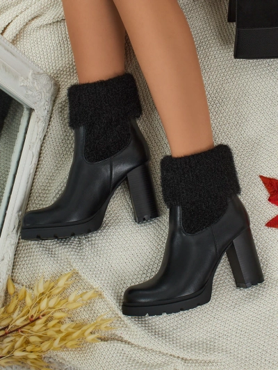 Bottines femme en cuir écologique à talons épais avec tricot Tirave