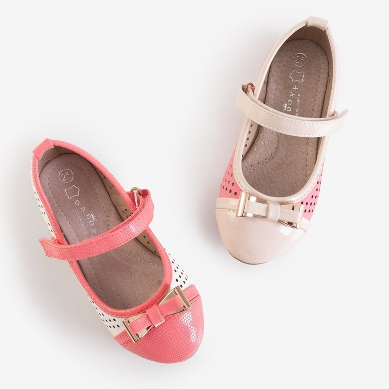 Ballerines fille blanc et corail avec nœud Aitana - Chaussures