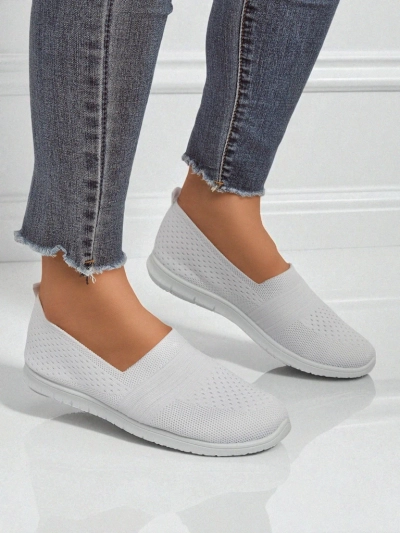 Ballerines blanches pour femmes Ariadne en tissu respirant sur semelle plate