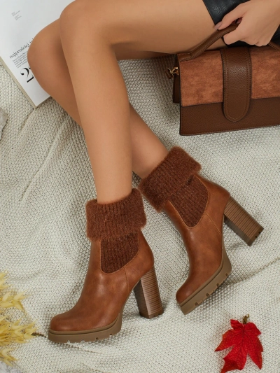 Bottines femme en cuir écologique à talon bloc avec tricot Tirave