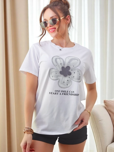 T-shirt en coton pour femmes Royalfashion avec fleur