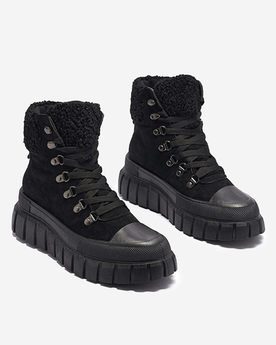 Bottes pour femmes en éco-suède noire avec peau de mouton Vetic - Chaussures