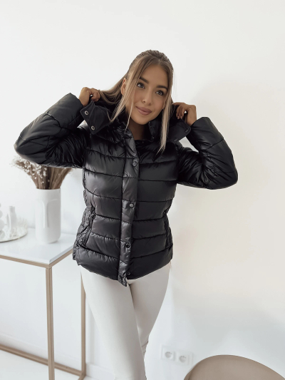 Royalfashion Veste matelassée noire à capuche pour femme