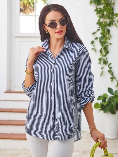 Chemise à rayures en coton pour femmes Royalfashion avec un lien en bas