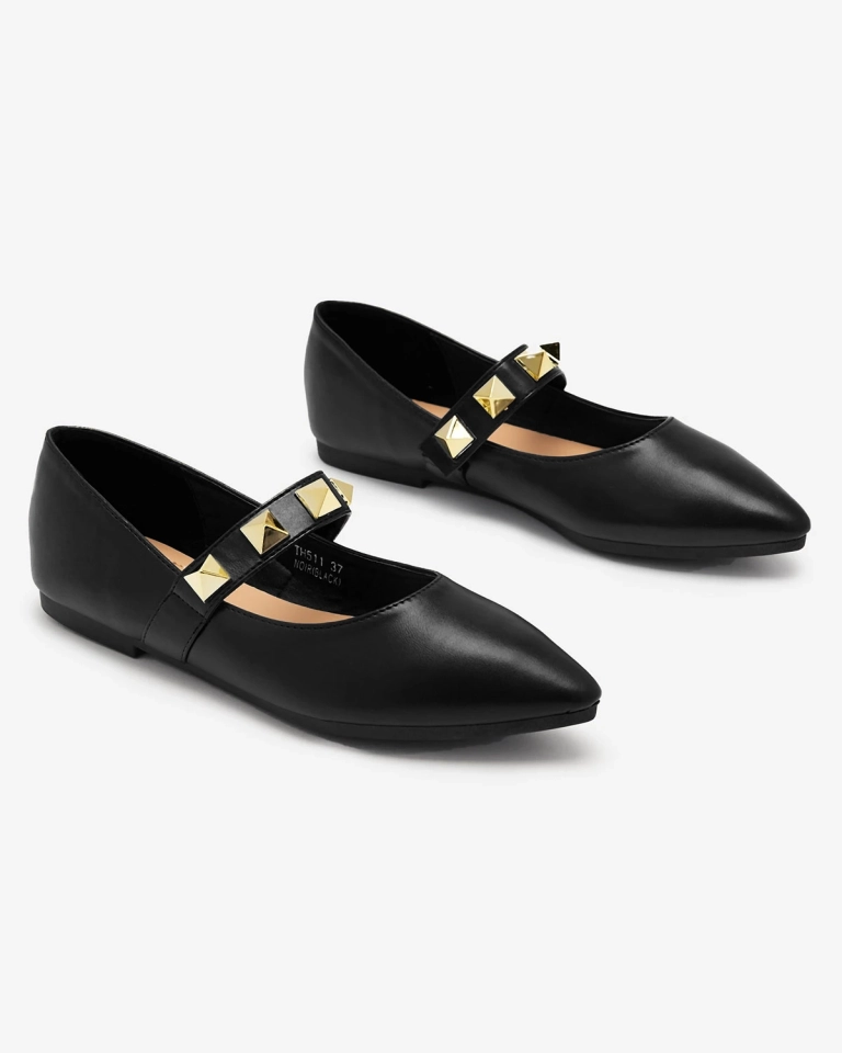 Ballerines noires à talon plat avec clous Dejika - Chaussures