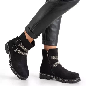 OUTLET Bottines à talons hauts pour femmes noires avec ornements Vuqes - Chaussures