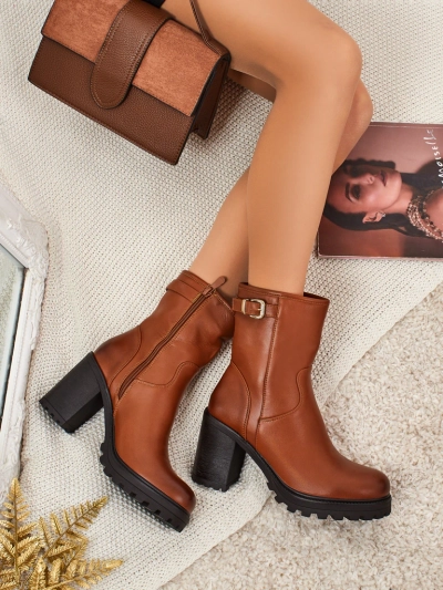 Bottines femme en cuir écologique à talons épais Sylvarra