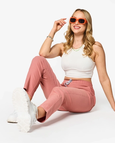 Pantalon droit pour femme en tissu rose PLUS SIZE- Clothing