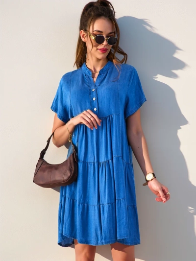 Robe de style tunique Royalfashion pour femme avec un col zippé, type denim