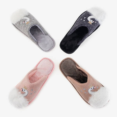 Chaussons femme gris avec un cygne Assul - Chaussures