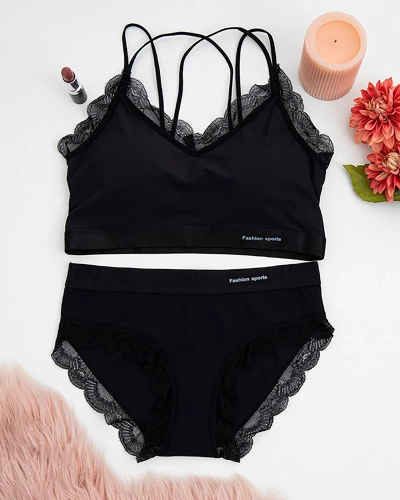 Ensemble de lingerie femme noir avec dentelle - Sous-vêtements