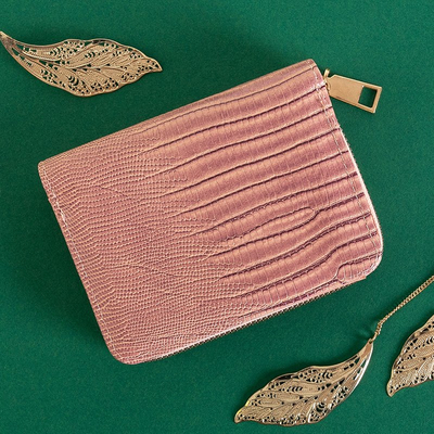 Petit portefeuille rose pour femme avec embossage peau de serpent - Accessoires