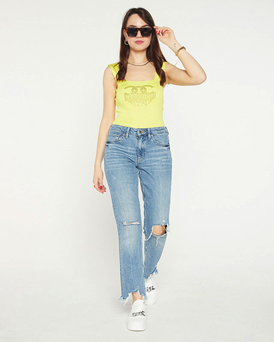 Top femme jaune avec zircons cubiques - Vêtements