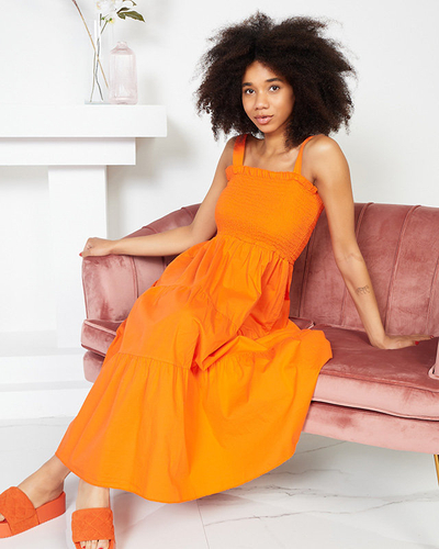 Robe longue pour femme orange à bretelles - Vêtements