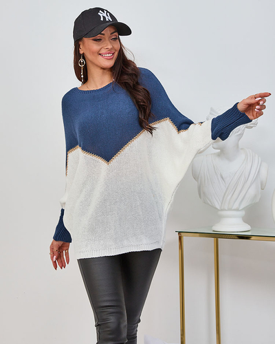 Royalfashion Pull bleu marine et crème pour femme