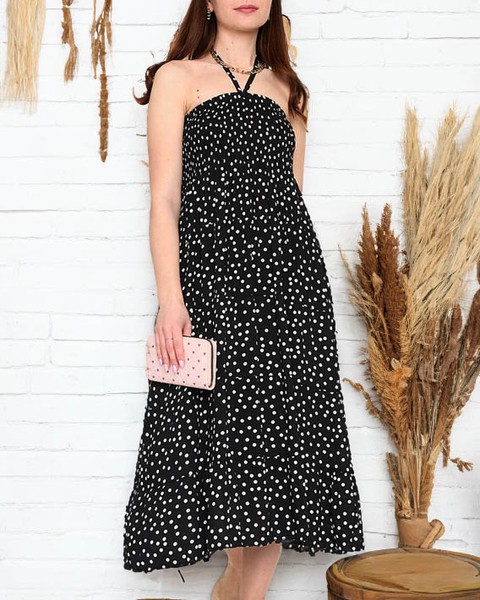 Robe midi noire à pois pour femme - Vêtements